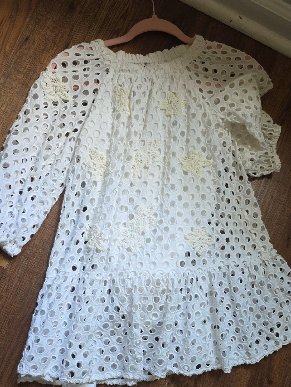 Girls 100% Cotton Zara Size 7 White Eyelet Crochet Floral Dress